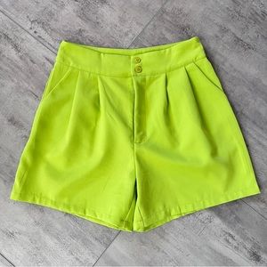 M high rise pleated shorts culottes wide leg modest lime green yellow neon